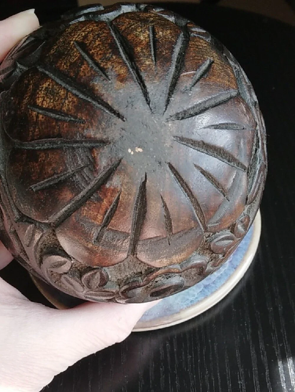 Carved Floral Decorative Wood Sphere